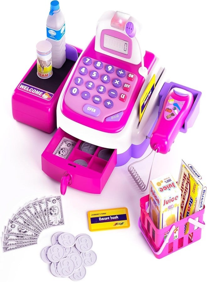 KITMEER Realistic Educational Cash Register Toy Supermarket Set with Working Calculator and Sound (2815C) - Image 1